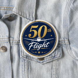 50回目フライト ゴールド 飛行機 旅行 お土産 缶バッジ