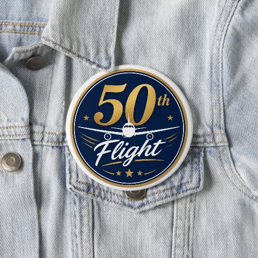 50回目フライト ゴールド 飛行機 旅行 お土産 缶バッジ (インサイチュ)