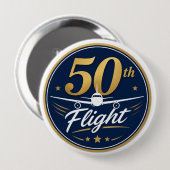 50回目フライト ゴールド 飛行機 旅行 お土産 缶バッジ (正面&裏面)