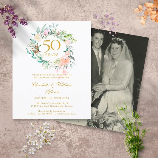 50回目結婚記念写真招待状 フラワー