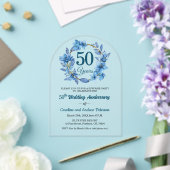 50回目 ブルー フローラル サプライズ 結婚記念日 アクリル招待状 (インサイチュ (ウェディング))