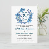 50回目 ブルー フローラル サプライズ 結婚記念日 招待状 (スタンド正面)
