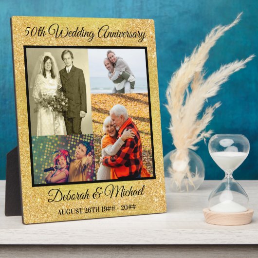 50回金結婚の記念日4枚の写真 フォトプラーク (側面)