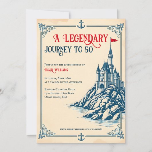 50城への伝説的な航海の旅誕生日 招待状 (正面)
