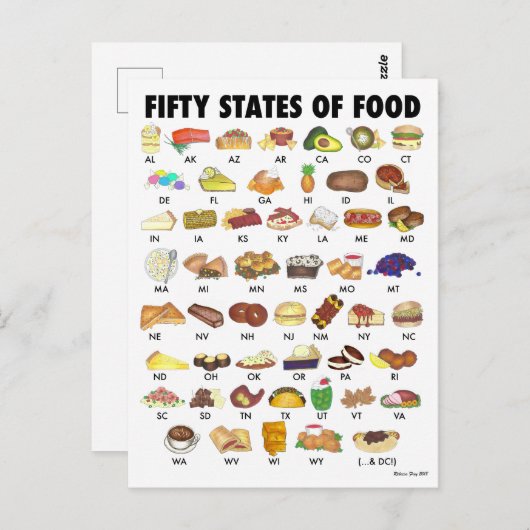 50州の食統一された州アメリカUSA Art ポストカード (正面/裏面)