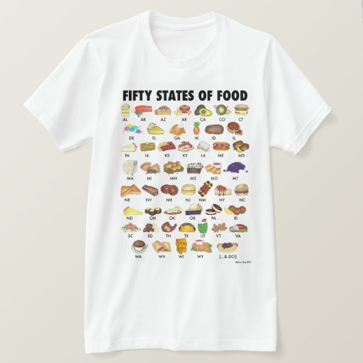 50州の食統一された州アメリカUSA Art Tシャツ (デザイン正面)