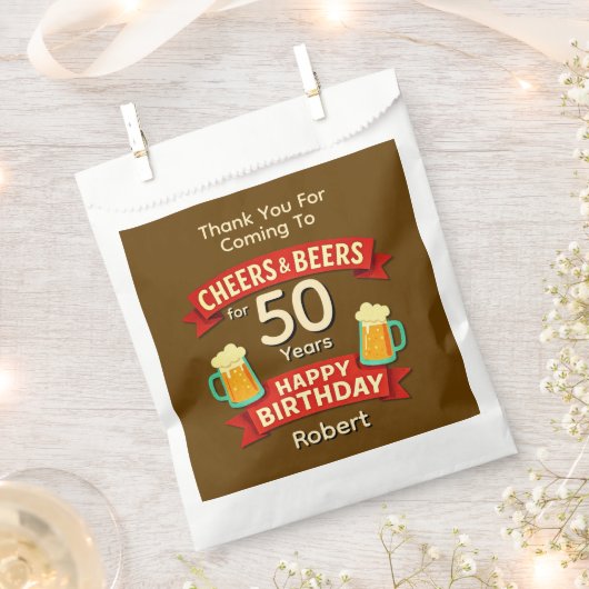 50年おめでとう NAMEさん チェアーズ&ビアーズ フェイバーバッグ (クリップ留めされた状態)