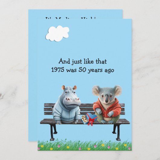 50年おもしろい懇親会招待状 招待状 (正面/裏面)