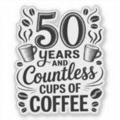 50年と無数のコーヒーカップ シール (正面)