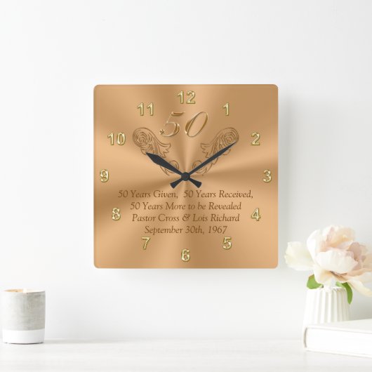 50年のお祝い時計とテキストまたは削除 スクエア壁時計 (ホーム)