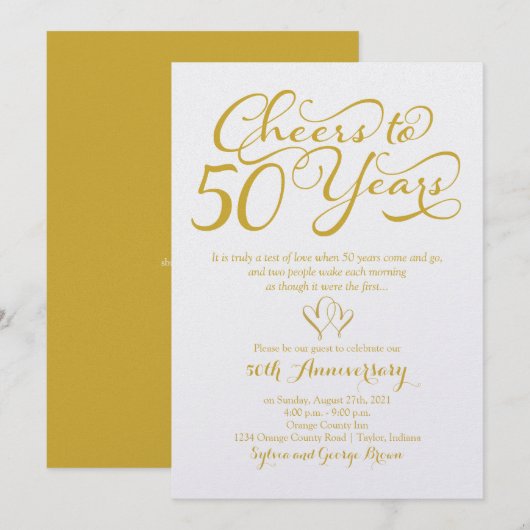 50年のお祝い 50周年結婚記念日 招待状 (正面/裏面)