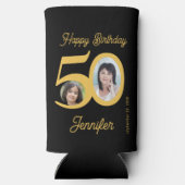 50年のハッピーバースデー金ゴールド黒2枚の写真名 スリム缶クーラー (裏面)