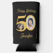 50年のハッピーバースデー金ゴールド黒2枚の写真名 スリム缶クーラー (正面)
