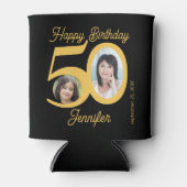 50年のハッピーバースデー金ゴールド黒2枚の写真名 缶クーラー (正面)