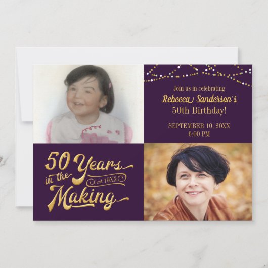 50年のメイキング誕生日で今すぐ写真 招待状 (正面)