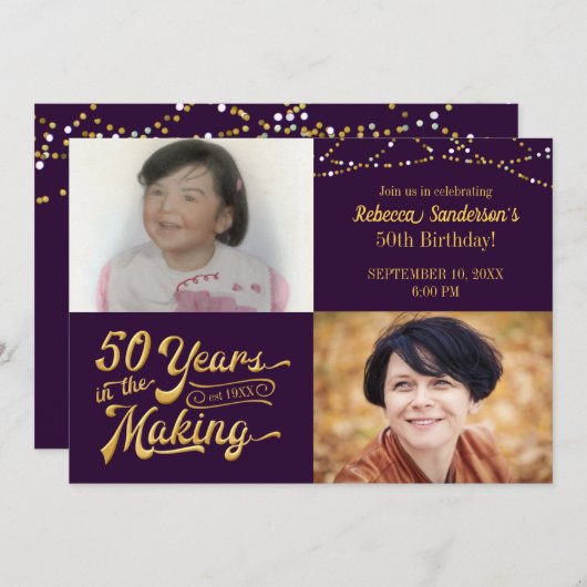 50年のメイキング誕生日で今すぐ写真 招待状 (正面/裏面)