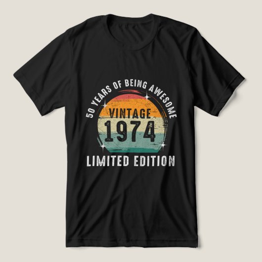50年のヴィンテージ素晴らし1974 トライブレンドTシャツ (デザイン正面)