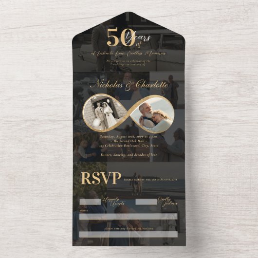 50年の愛インフィニティ写真コラージュ記念日 オールインワン招待状 (内側)