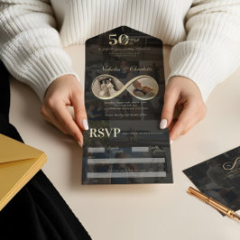 50年の愛インフィニティ写真コラージュ記念日 オールインワン招待状