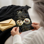 50年の愛インフィニティ写真コラージュ記念日 箔招待状