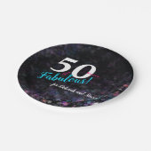 50年の素晴らしいピンク、スリバー、ティール(緑がかった色)グリッター ペーパープレート (アングル)