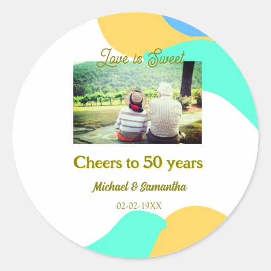 50年の記念日おめでとう　愛は甘い レトロ ラウンドシール (正面)
