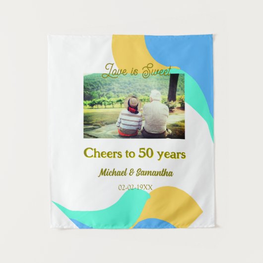 50年の記念日 おめでとう 愛は甘い レトロ タペストリー (正面)