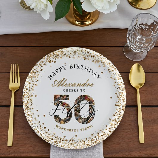 50年の軌跡を祝うバースデーフォトコラージュ ペーパープレート