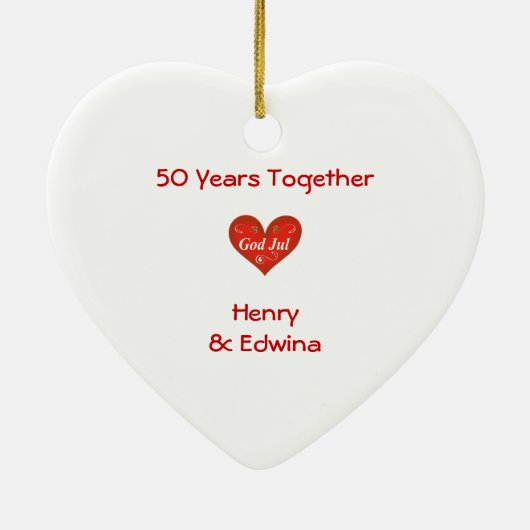 50年は一緒にスウェーデンのカスタムなハートに日付を記入しました セラミックオーナメント (裏面)