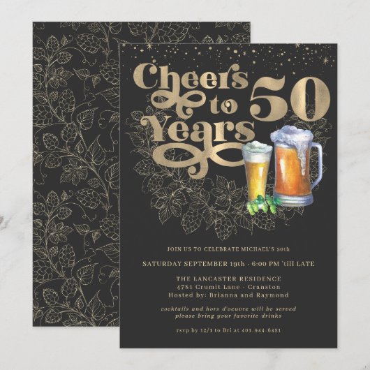 50年への乾杯 | 節目の誕生日パーティー 招待状 (正面/裏面)