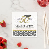 50年クラス懇親会ナプキンス – ブラックと金ゴールド スタンダードカクテルナプキン (インサイチュ)