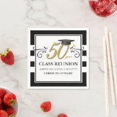 50年クラス懇親会ナプキンス – ブラックと金ゴールド スタンダードカクテルナプキン (インサイチュ)