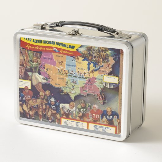 50年代からのアメリカン・フットボールのヴィンテージの地図 メタルランチボックス (正面)