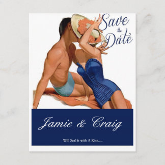 50年代に接吻するヴィンテージは日付の郵便はがきを救います セーブザデート