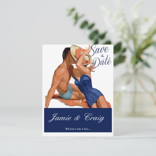 50年代に接吻するヴィンテージは日付の郵便はがきを救います セーブザデート (スタンド正面)