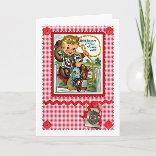 50年代のかわいいカウボーイの挨拶状 カード (正面)