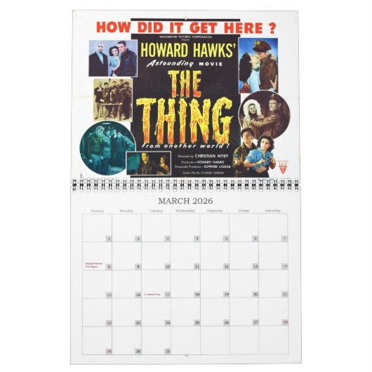 50年代のカレンダーのサイファイ及びホラー映画ポスター カレンダー (3月 2026)