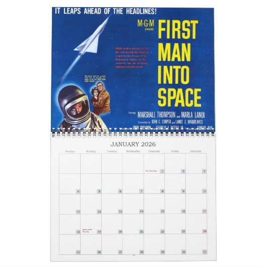 50年代のカレンダーのサイファイ及びホラー映画ポスター カレンダー (1月 2026)