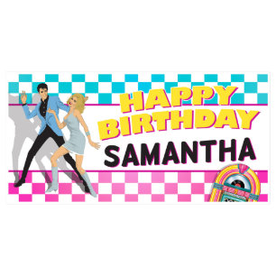 50年代のクラシックなダイナーのパーソナライズな誕生日の旗