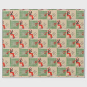 50年代のクリスマスのスキーヤーのプリント ラッピングペーパー (フラット)