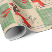 50年代のクリスマスのスキーヤーのプリント ラッピングペーパー (ロールコーナー)