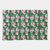 50年代のグリーンビンテージクリスマスパターンと子猫 キッチンタオル (横)