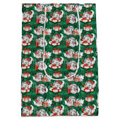 50年代のグリーンビンテージクリスマスパターンと子猫 ミディアムペーパーバッグ (裏面)