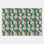 50年代のグリーンビンテージクリスマスパターンと子猫 ラッピングペーパーシート (正面3)