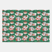 50年代のグリーンビンテージクリスマスパターンと子猫 ラッピングペーパーシート (正面)