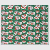 50年代のグリーンビンテージクリスマスパターンと子猫 ラッピングペーパー (フラット)
