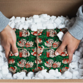 50年代のグリーンビンテージクリスマスパターンと子猫 薄葉紙