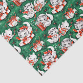 50年代のグリーンビンテージクリスマスパターンと子猫 薄葉紙 (詳細)