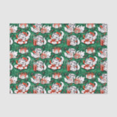 50年代のグリーンビンテージクリスマスパターンと子猫 薄葉紙 (正面)