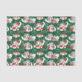 50年代のグリーンビンテージクリスマスパターンと子猫 薄葉紙 (正面)